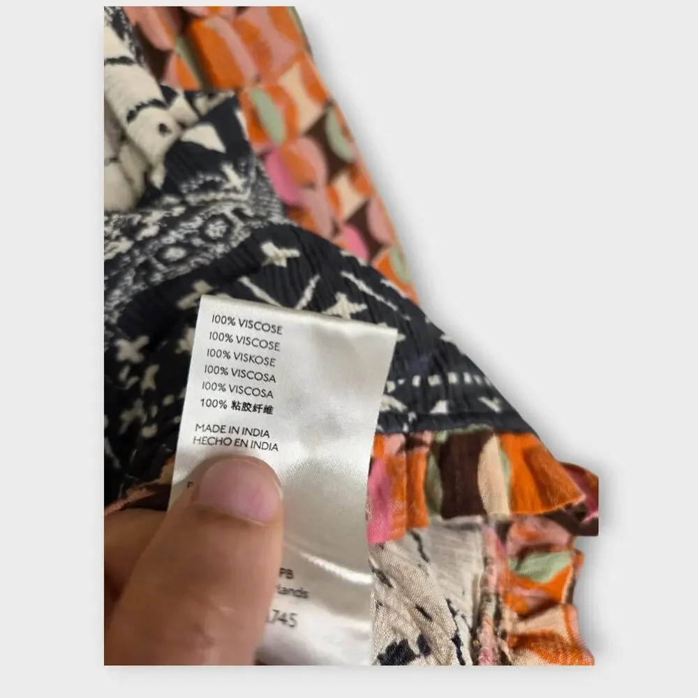 Free People Naomi Mixed Print Crop Top Balloon Sleeve Smocked Back Women's Med